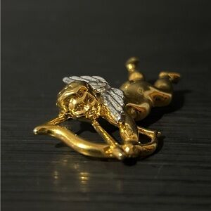 Cupid Lapel Pin/Brooch, Gold-Tone, No Markings, 2 3/8 Inches Long